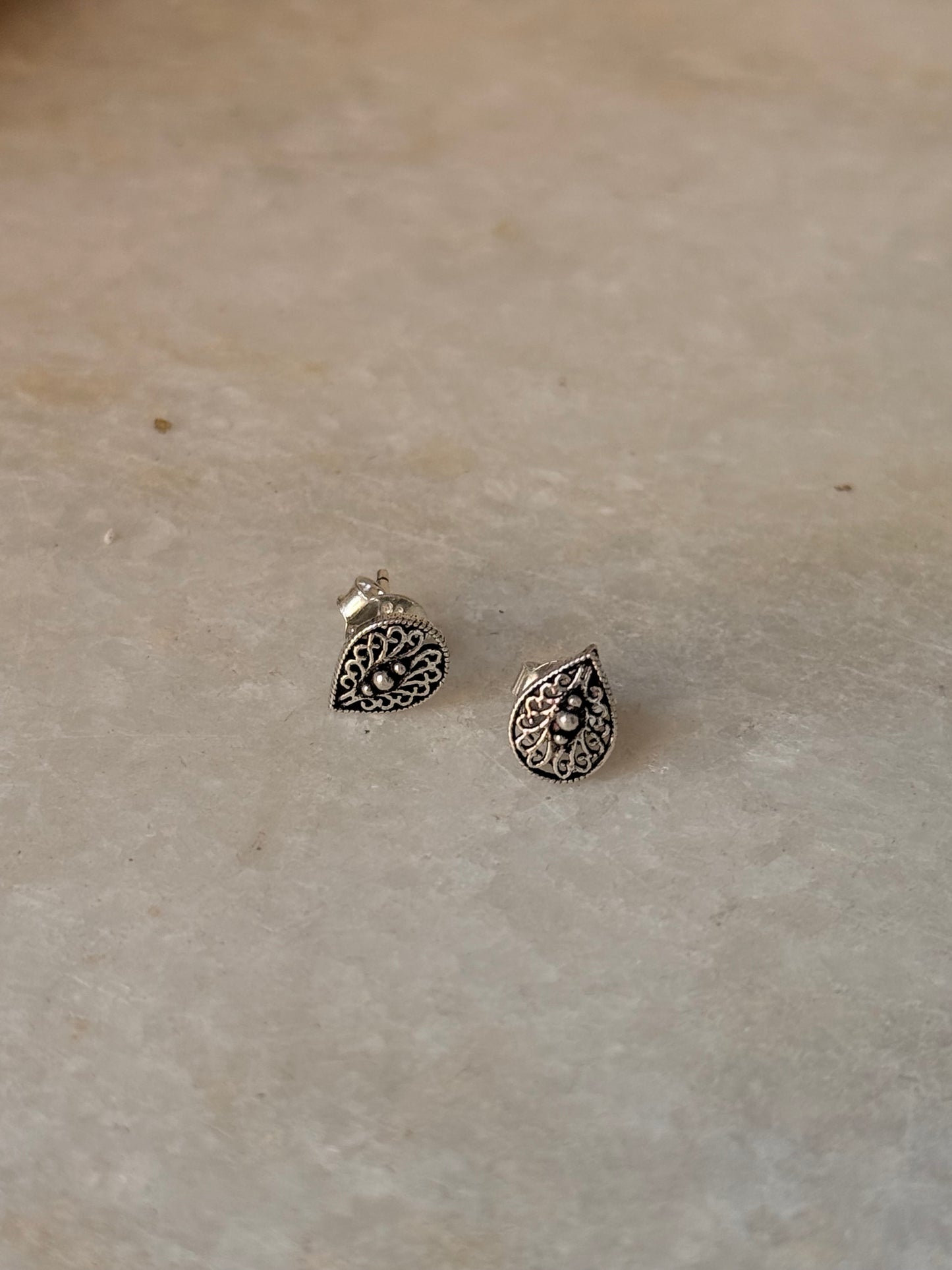 925 Sterling Silver Antique Plain Oxidised Boho Studs Earrings
