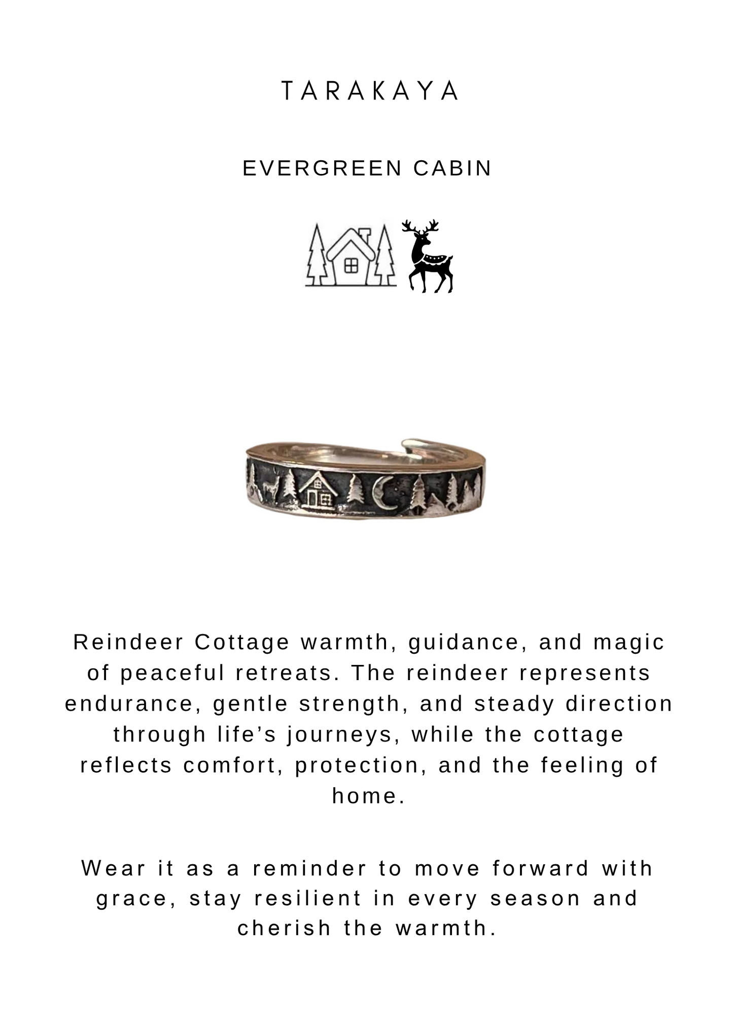 925 Sterling Silver Forest -Reindeer- Moon-Cottage Adjustable Ring