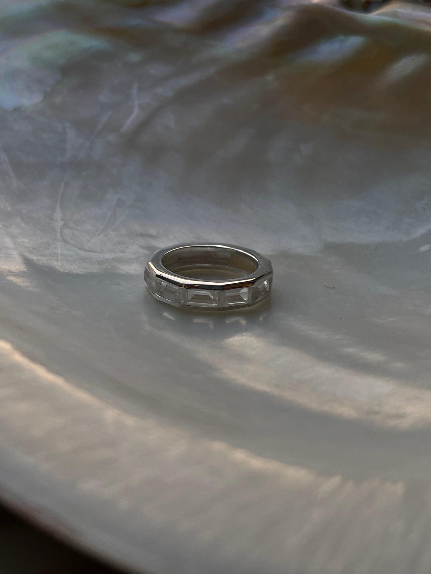 Clear Quartz Five Baguette Stone 925 Sterling Silver Ring
