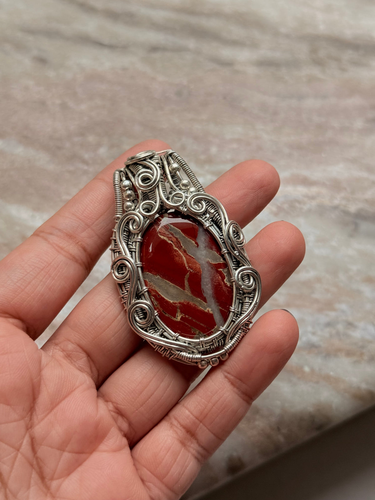 925 Sterling Silver Jasper Crystal Wire Wrapped Statement Handcrafted Pendant