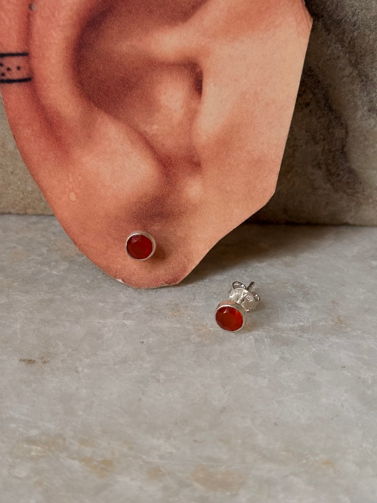 925 Sterling Silver Carnelian Tiny Studs 4MM Earrings