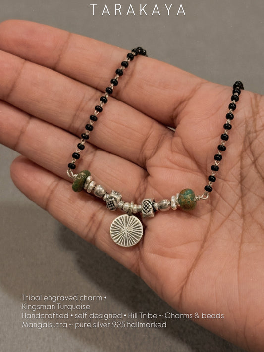 925 Sterling Silver Coin Kingsman Turquoise Handcrafted One of a Kind Hill Tribe - Boho Style Mangalsutra