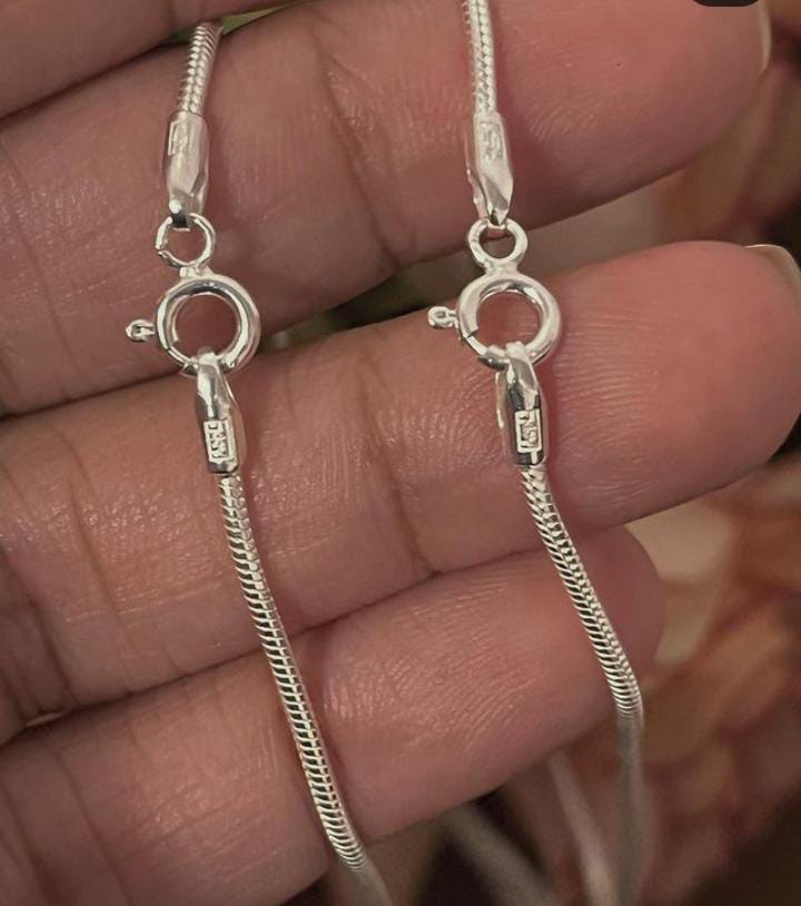 Timeless pure silver anklet with a smooth snake chain design