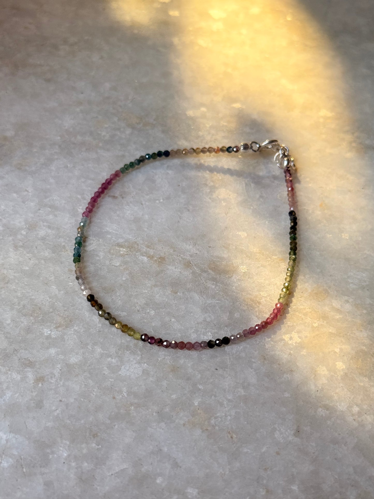 Multi Tourmaline 2mm Dark 925 Sterling Silver Anklet
