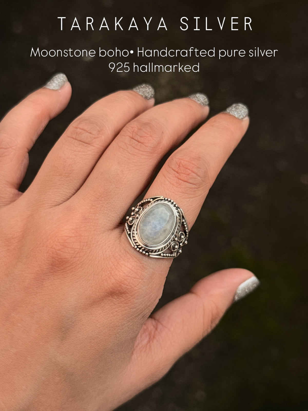 925 Sterling Silver Moonstone Big Oval Handcrafted Ring