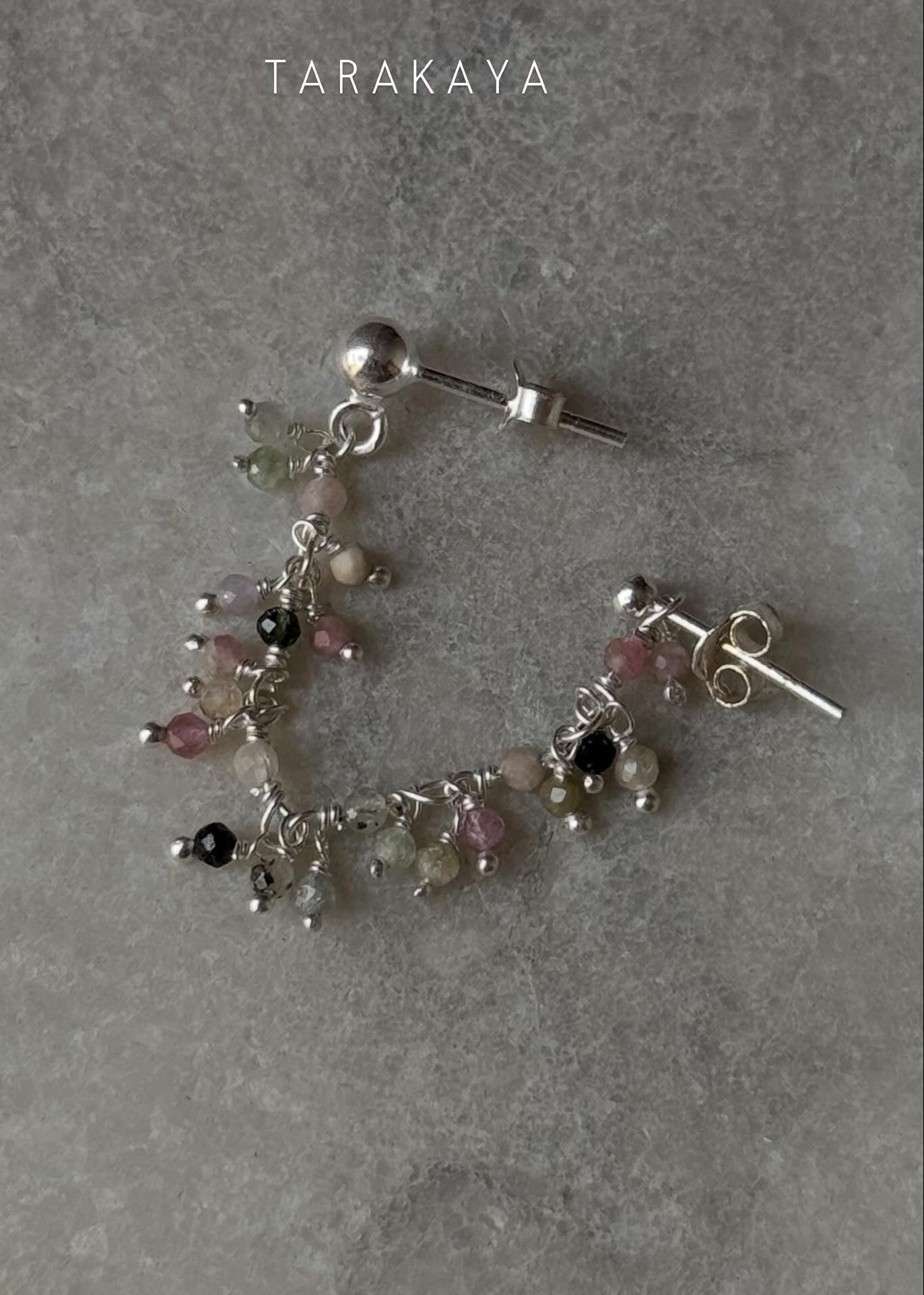 925 Sterling Silver Multi Tourmaline Dual Chain Connector Earrings