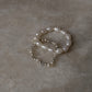 Natural Crystal Stretchy Shiny Basra Pearl & Labradorite Silver Ball Rings