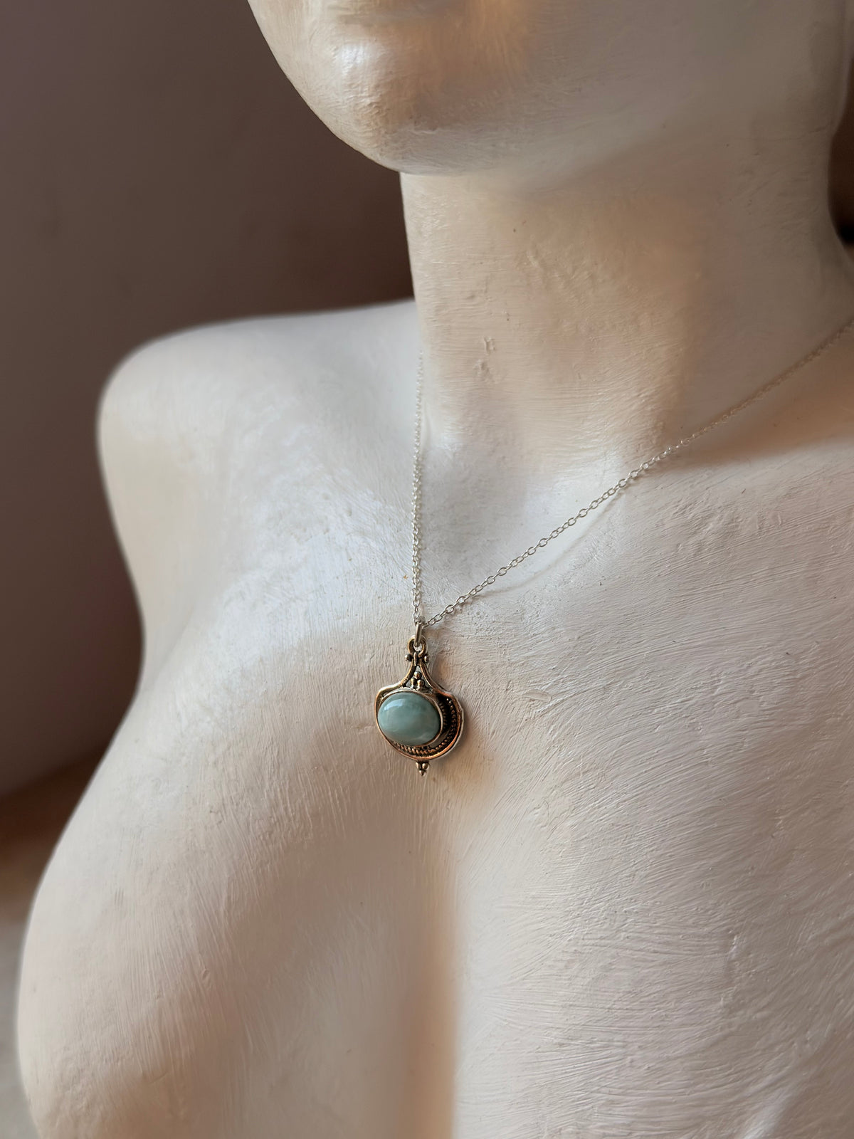 925 Sterling Silver Larimar Boho Necklace