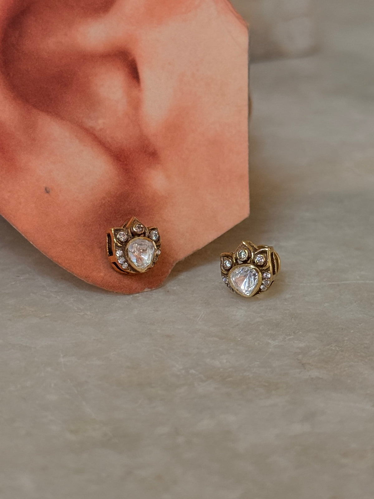 925 Sterling Silver Gold Plated Moissanite Polki Studs Earrings