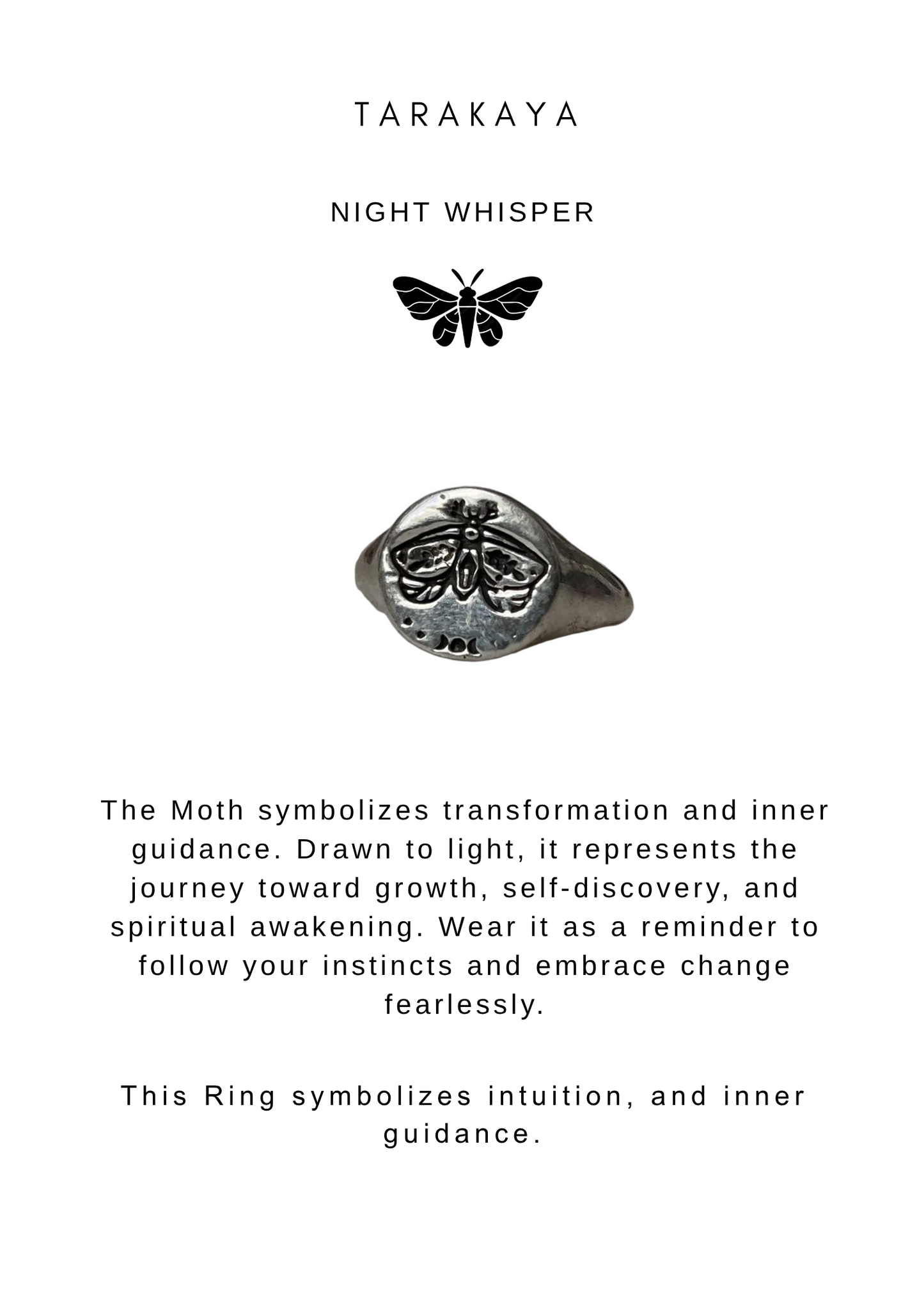 925 Sterling Silver Moth Cosmic Engraved Signet Ring