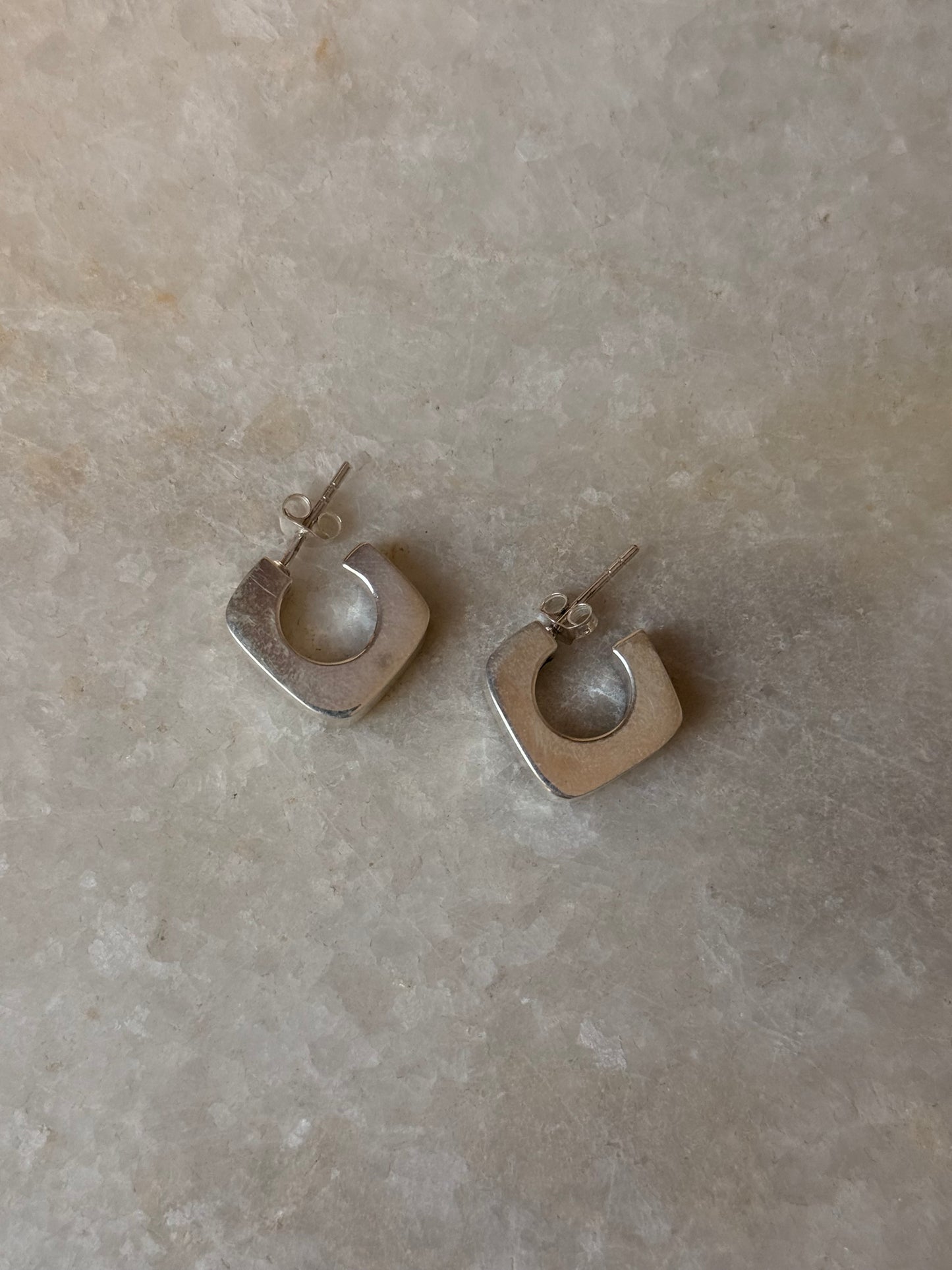 925 Sterling Silver Chunky Italian Square Half Hoops Earrings