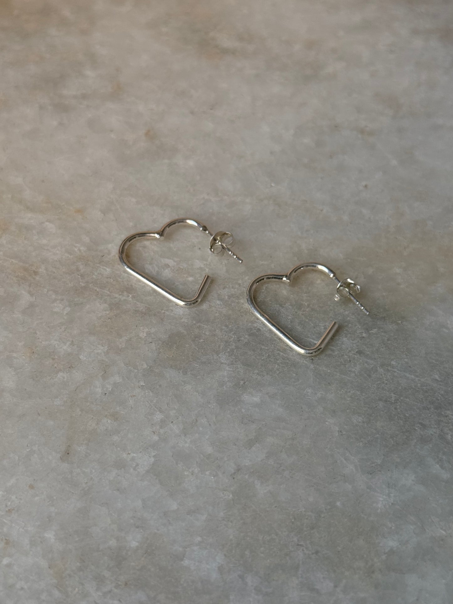 925 Sterling Silver Italian Heart Half Hoops