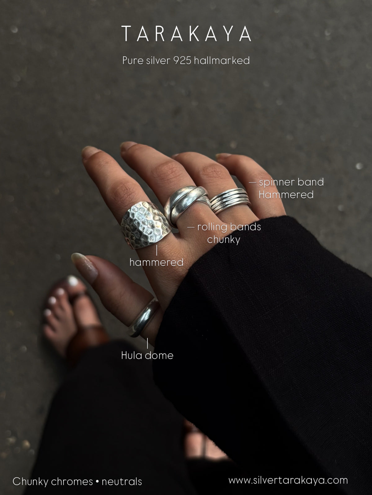 925 Sterling Silver Hammered Chunky Ring