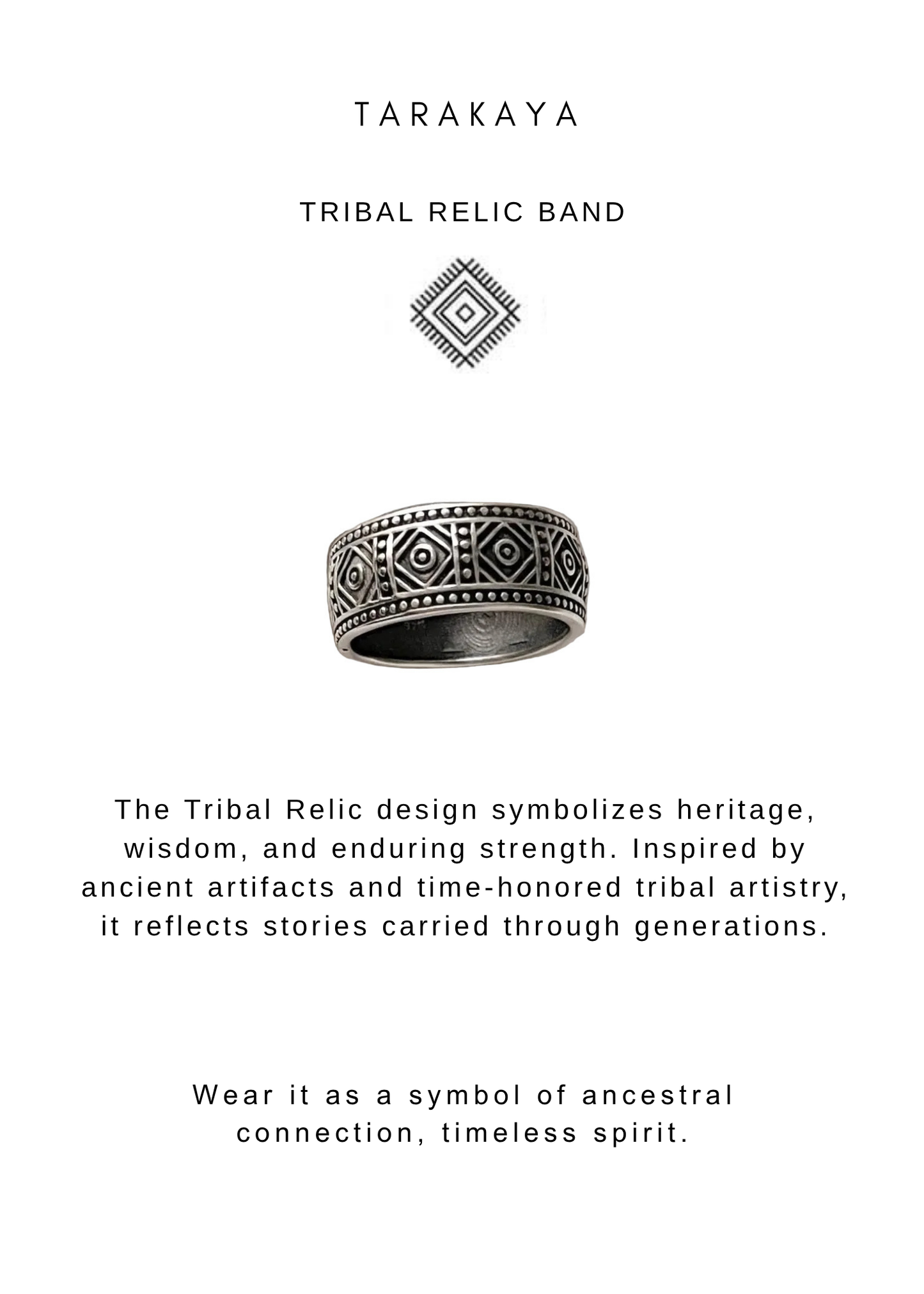 925 Sterling Silver Tribal Relic Band Ring