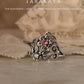 Pink tourmaline and white CZ flower leaf 925 sterling silver ring  