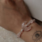 Moonlit Bloom ~Rose Quartz Crescent Moon, Clear Quartz & Pearl Crystal 925 Sterling Silver Bracelet
