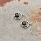 925 Sterling Silver Black Onyx Half Round Rustic Contemporary Style Hook Earrings