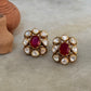 925 Sterling Silver Gold Plated Moissanite Polki Dyed Ruby Studs Earrings