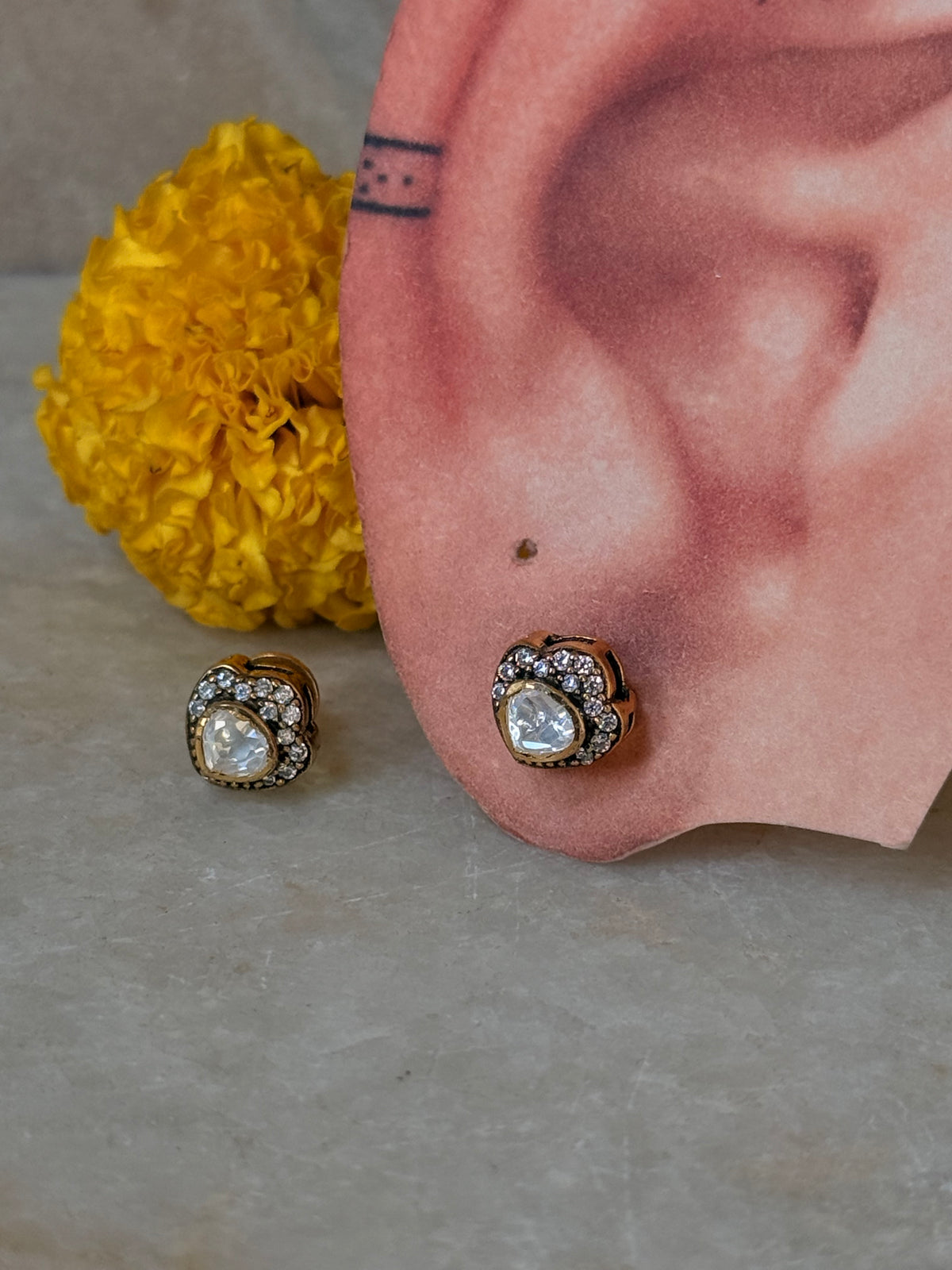 925 Sterling Silver Gold Plated Moissanite Polki Studs Earrings