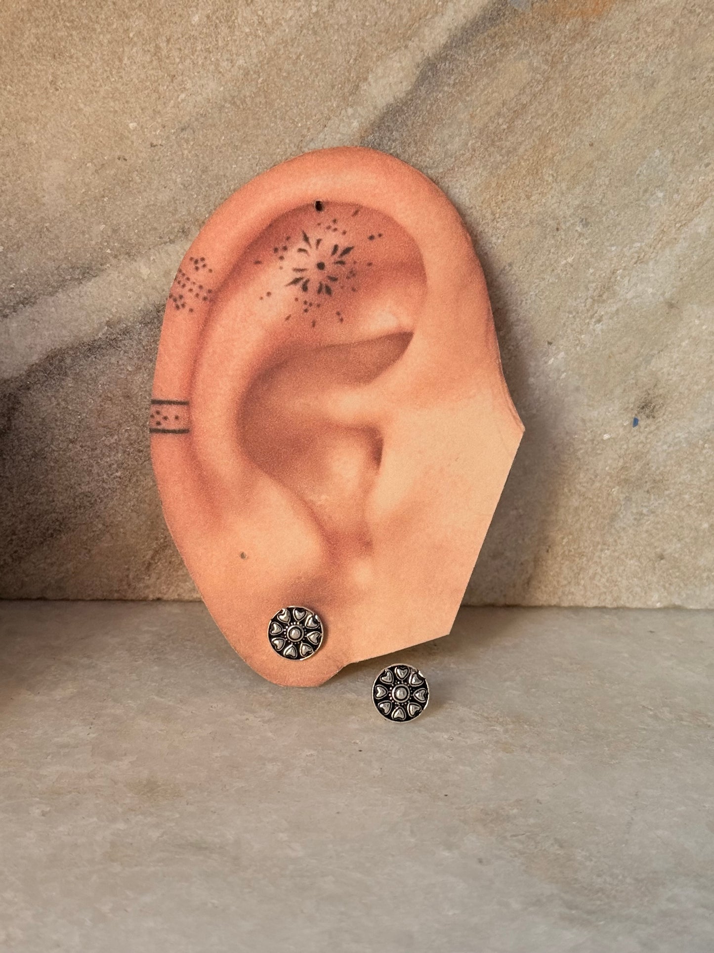 925 Sterling Silver Antique Plain Oxidised Boho Studs Earrings