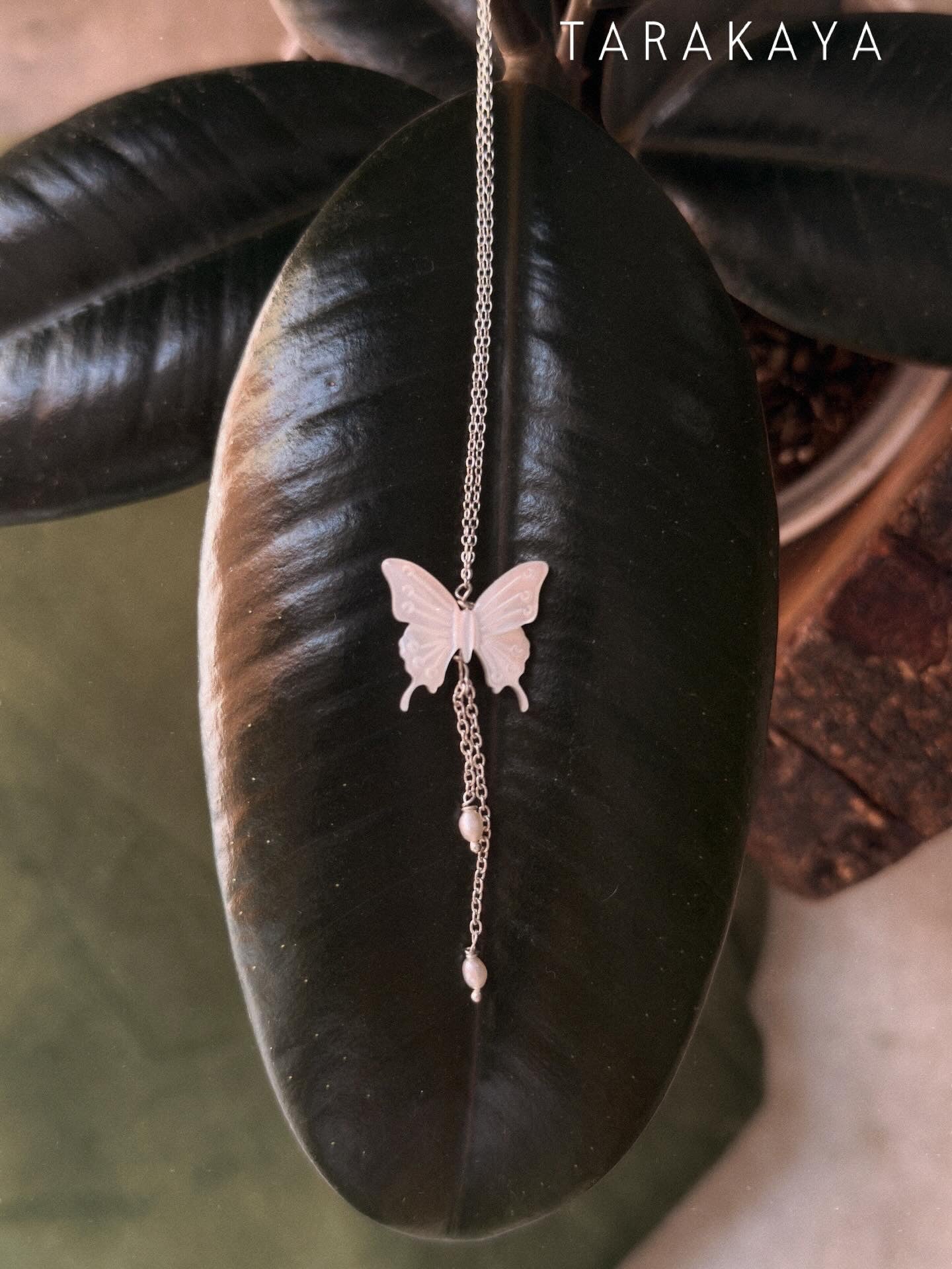 925 Sterling Silver Mother of Pearl Butterfly, Adjustable Chain With Fresh Water Pearls Charm Handcrafted Necklace