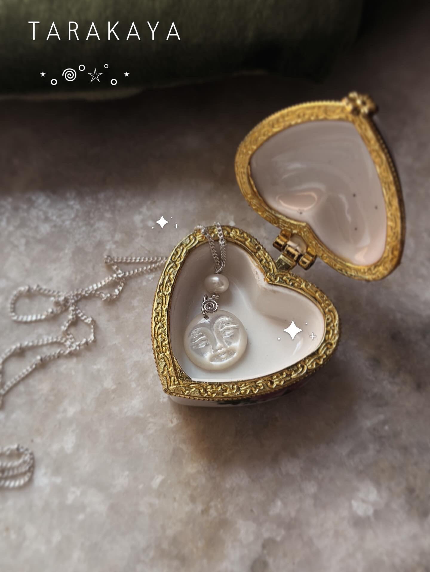 925 Sterling Silver Mother of Pearl Moon Face, Fresh Water Pearl Spiral Cable Dot Handcrafted Necklace