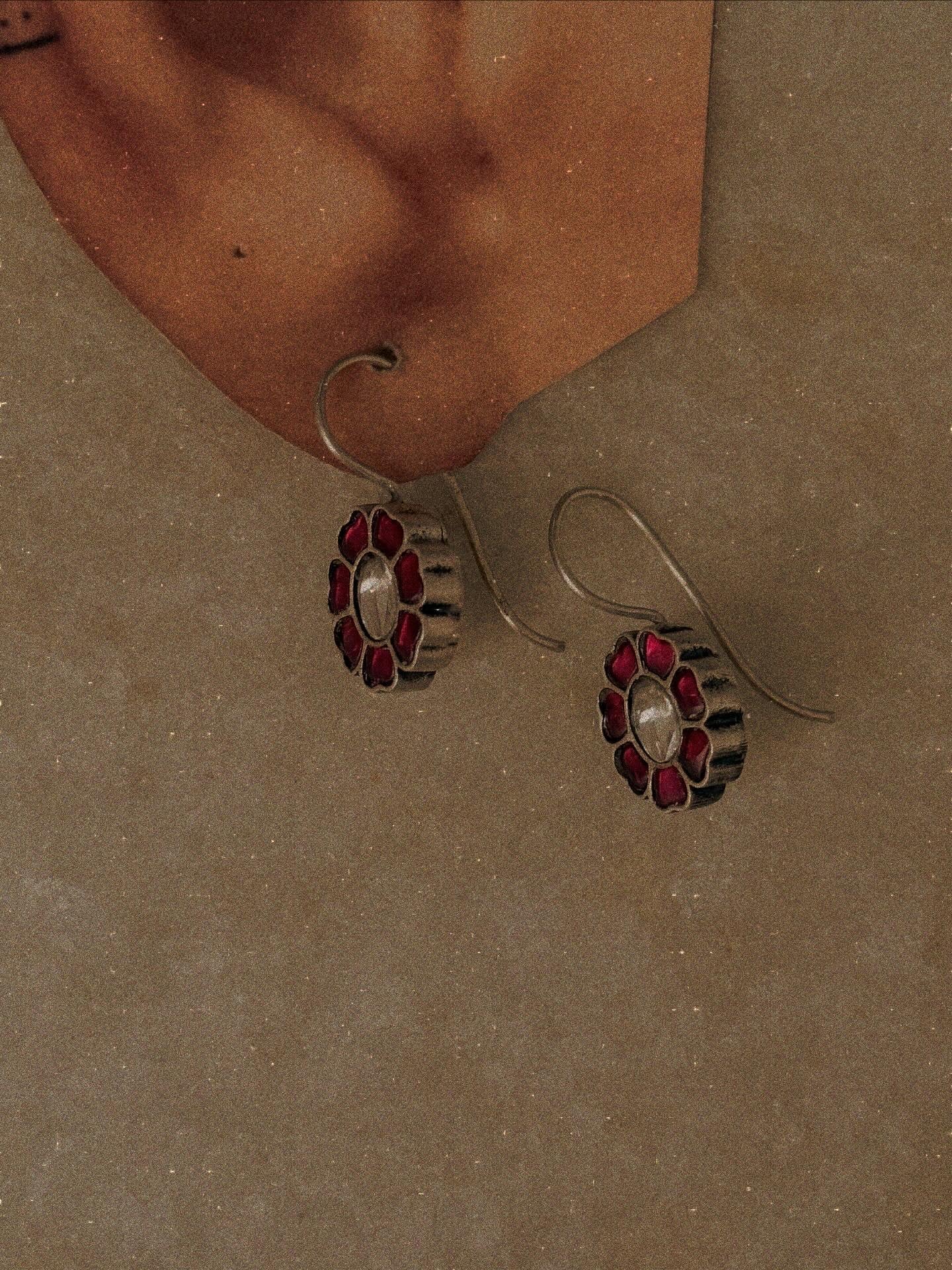 925 Sterling Silver Antique Pink Kundan Meenakari Earrings
