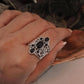 Chic Black Onyx Silver Ring with Vintage Filigree Details