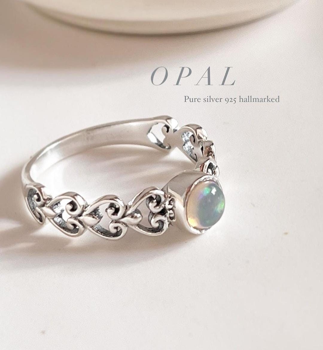 Opal Princess Ring with Silver Band
