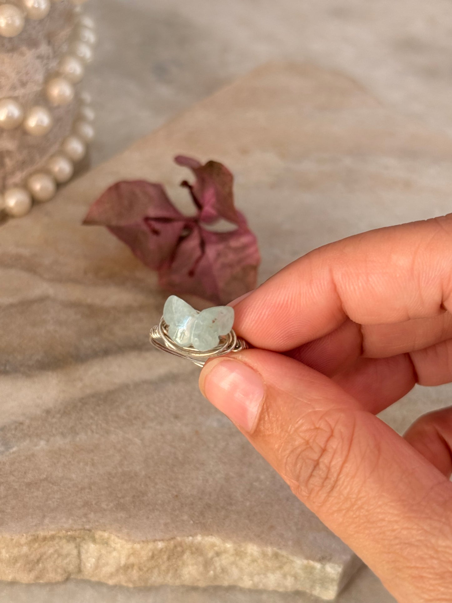 925 Sterling Silver Aquamarine Butterfly Wire Wrapped Handcrafted Ring