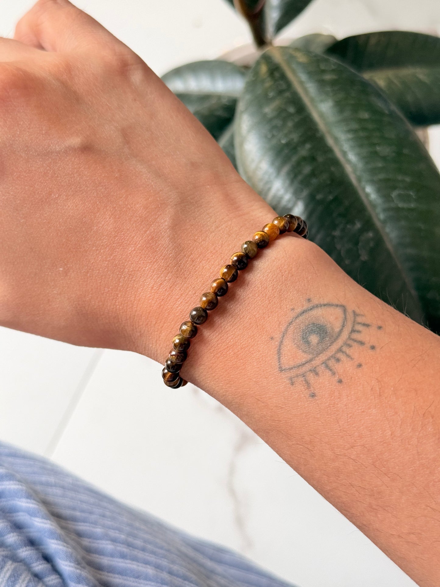 Natural Crystal Tiger Eye Plain Round 4MM Bracelet