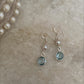 Checkerboard blue topaz gemstone with pearl silver earrings