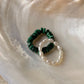 Natural Crystal Stretchy Malachite Flat 3-4mm & Fresh Water Pearl Rings