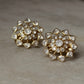 925 Sterling Silver Gold Plated Antique Moissanite Polki Flower Studs Earrings on marble background
