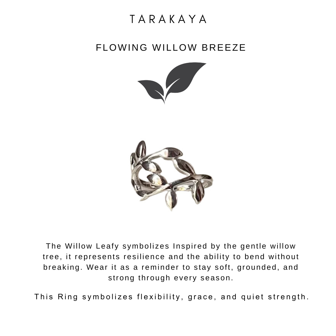 925 Sterling Silver Willow Leafy Fixed Ring