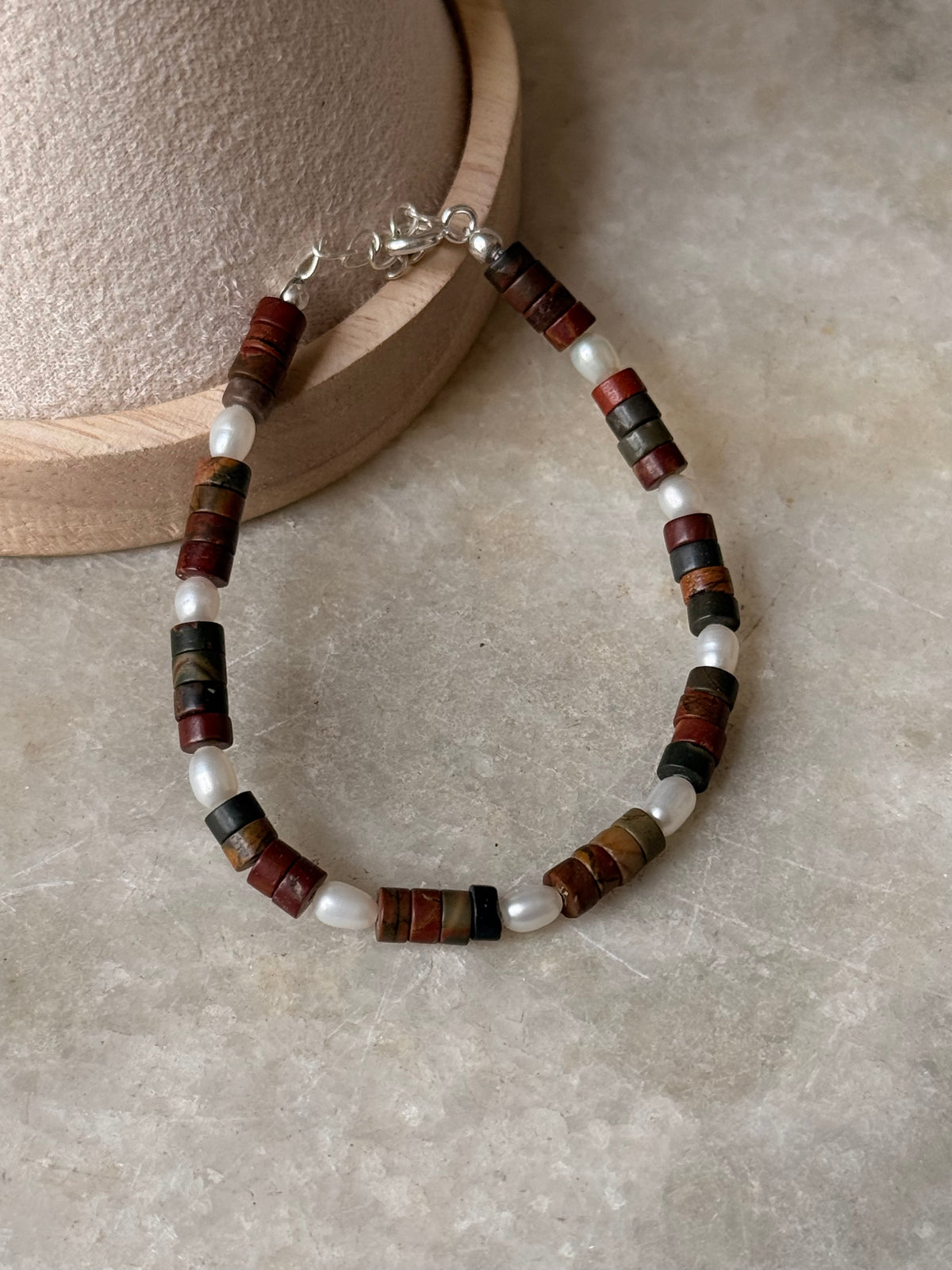 925 Sterling Silver Red Agate Flat Tube Crystal Fresh Water Pearls Bracelet