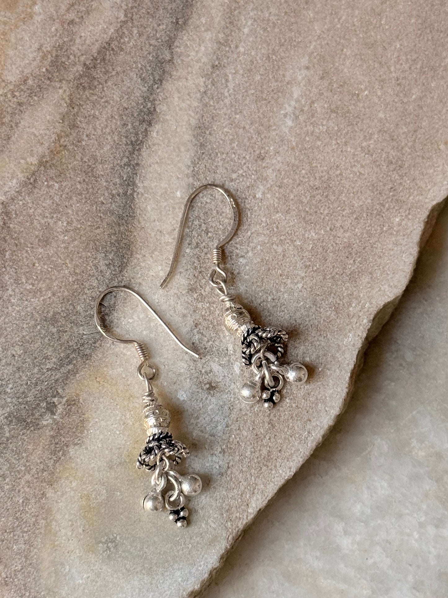 925 Sterling Silver Handcrafted Ghungroo , Rawa Charms ~Jhumki Handcrafted Hook Earrings