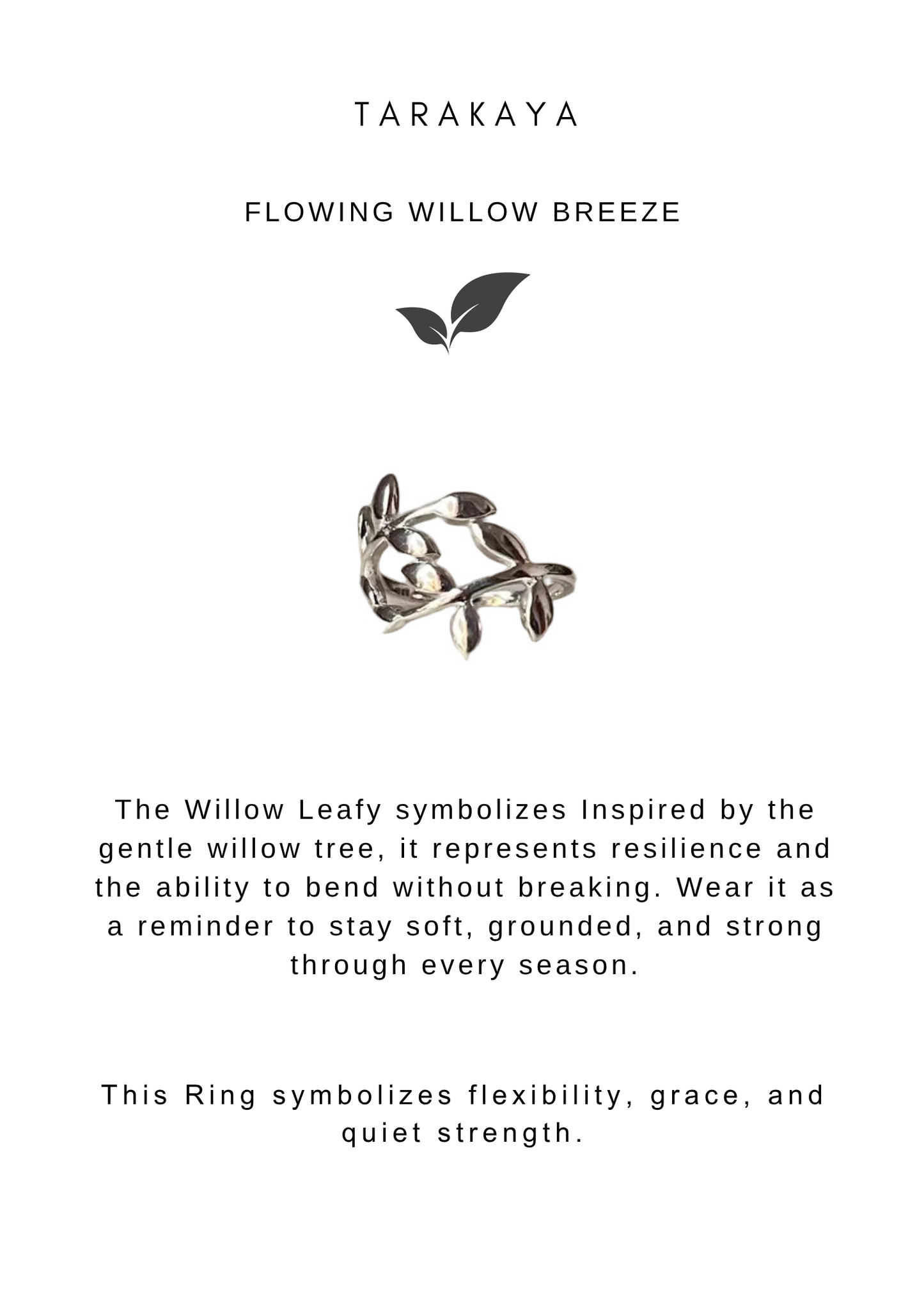 925 Sterling Silver Willow Leafy Fixed Ring