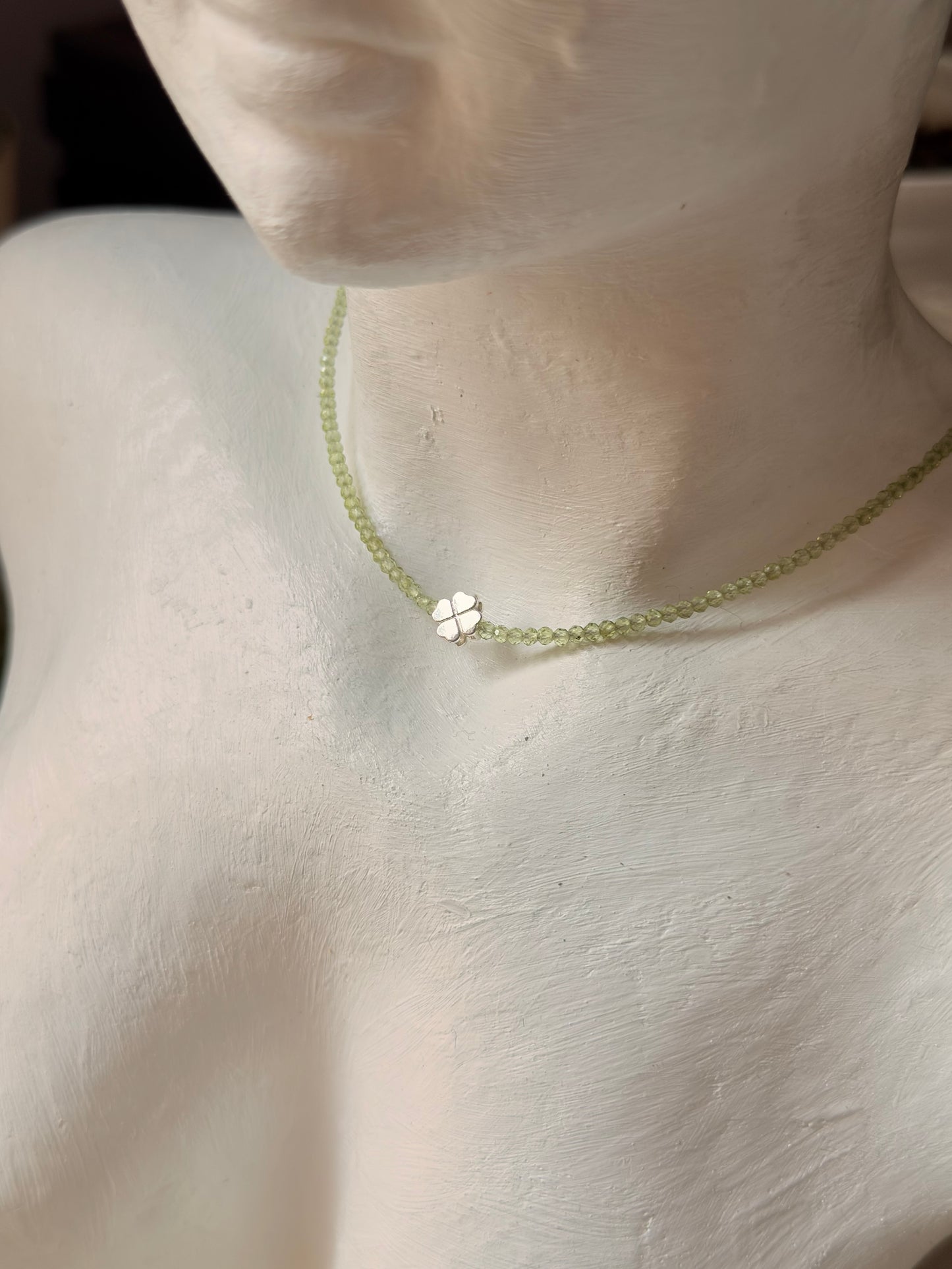 925 Sterling Silver Peridot 2mm Floral Charm Necklace