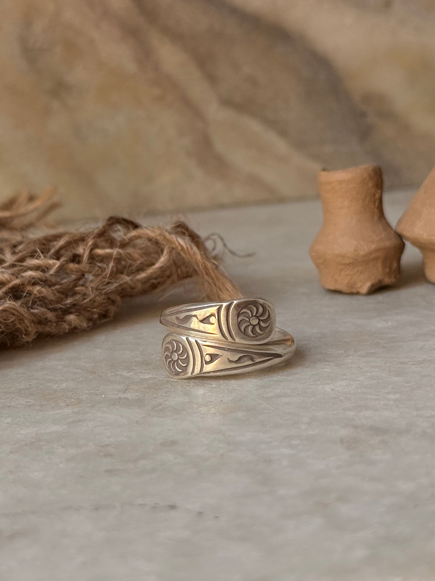 925 Sterling Silver Bohemian Hill Tribe Sun Engraved Handcrafted Adjustable Ring