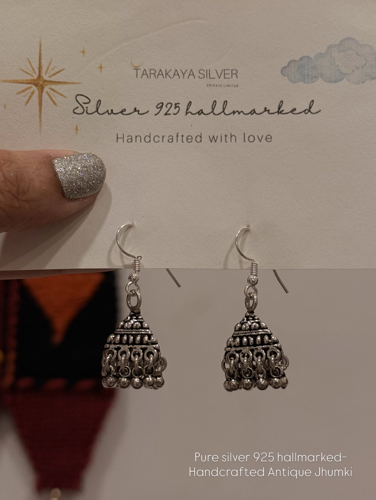 925 Sterling Silver Antique Teekona Jhumki