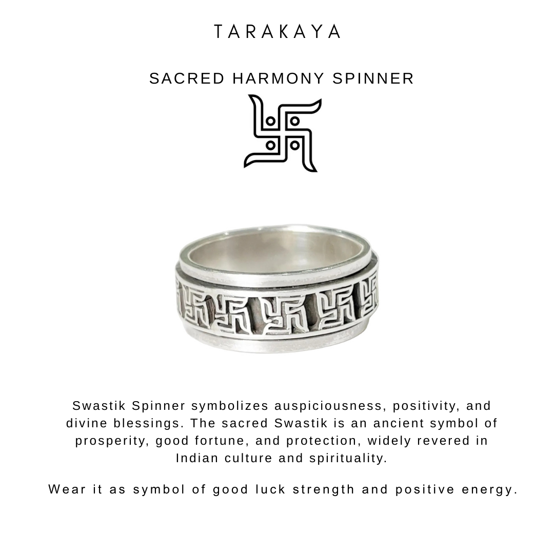 925 Sterling Silver Swastik Spinner Mens Ring