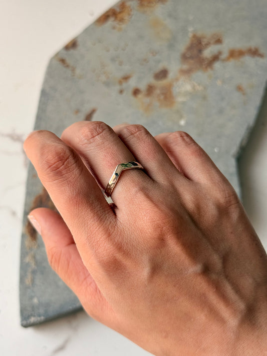 925 Sterling Silver V Hammered Adjustable Stackable Ring
