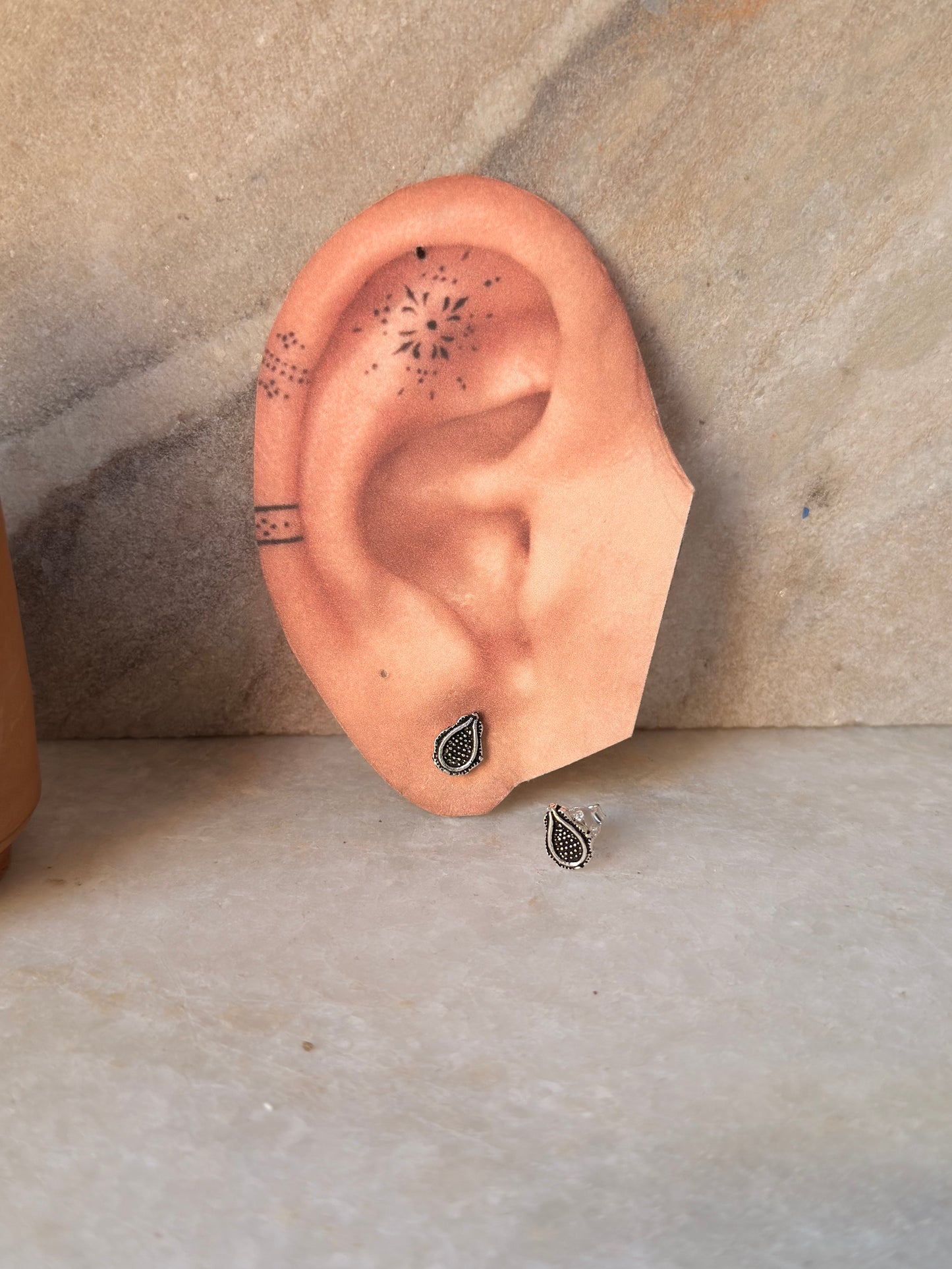 925 Sterling Silver Antique Plain Oxidised Boho Studs Earrings