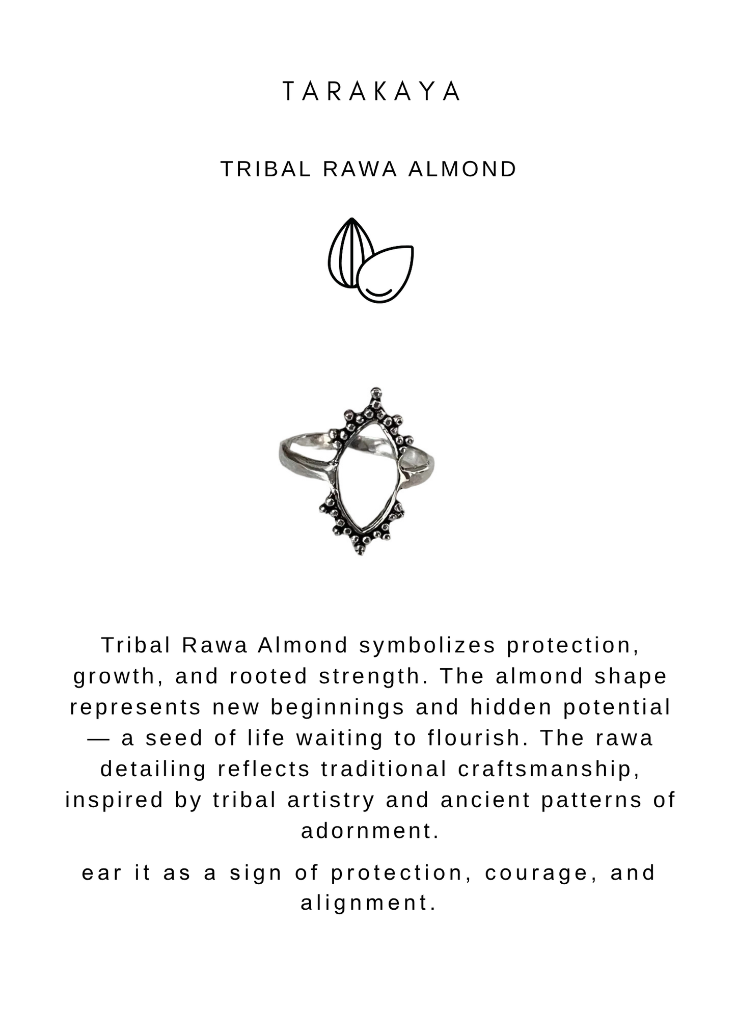 925 Sterling Silver Tribal Rawa Almond Ring