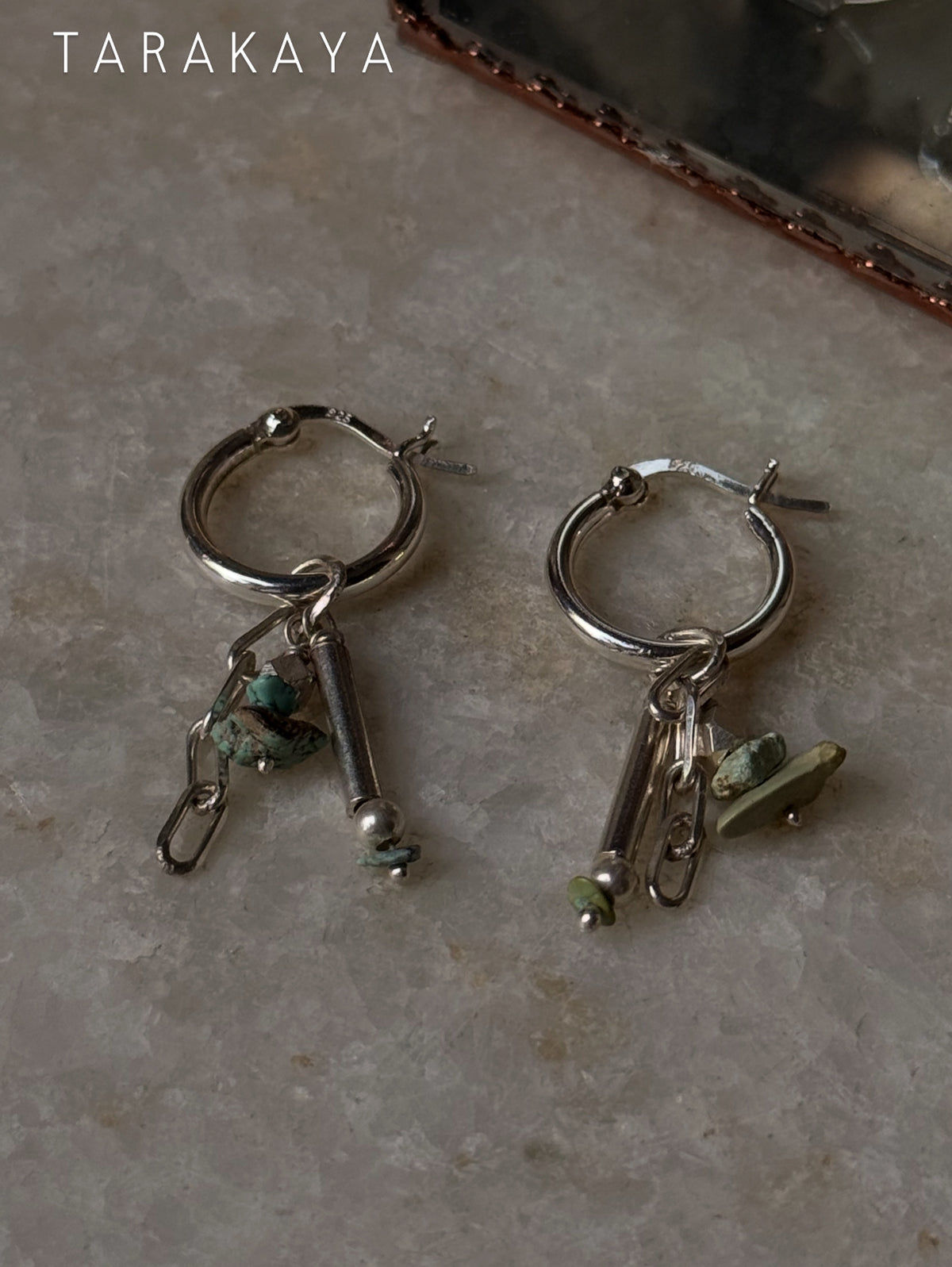 925 Sterling Silver Turquoise, Hill Tribe, Paper Clip Hoops Earrings
