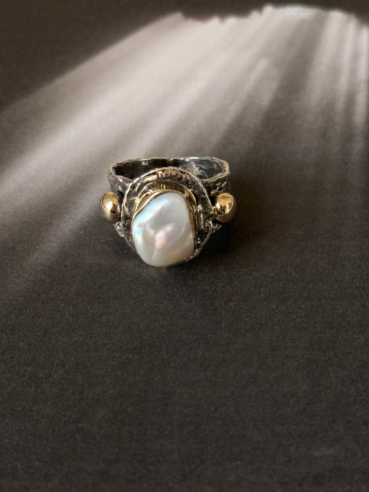 925 Sterling Silver Baroque Pearl Rustic Fusion Handcrafted Ring