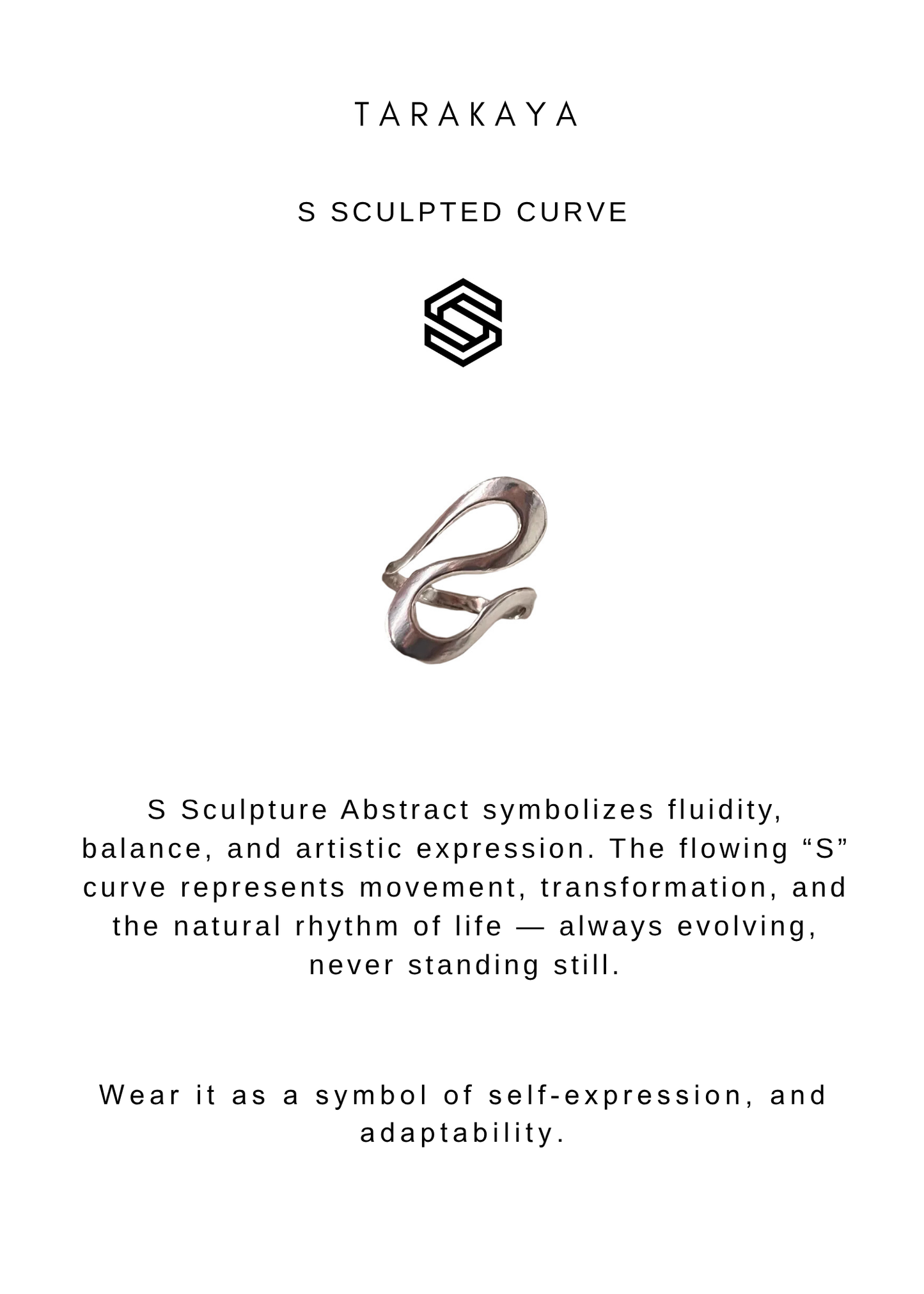 925 Sterling Silver S Sculpture Abstract Ring