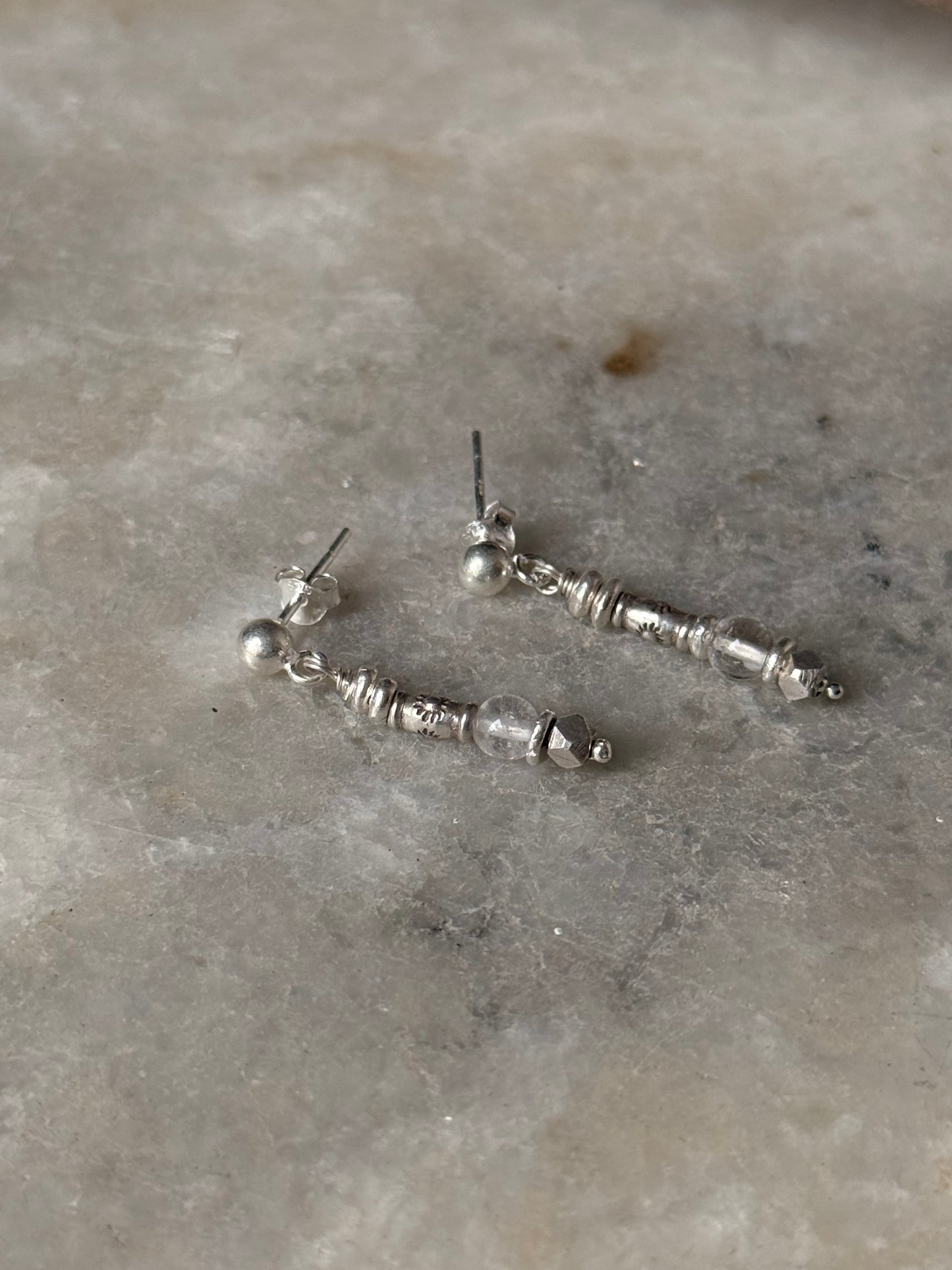 925 Sterling Silver Sun Engraved Molten Beads Studs