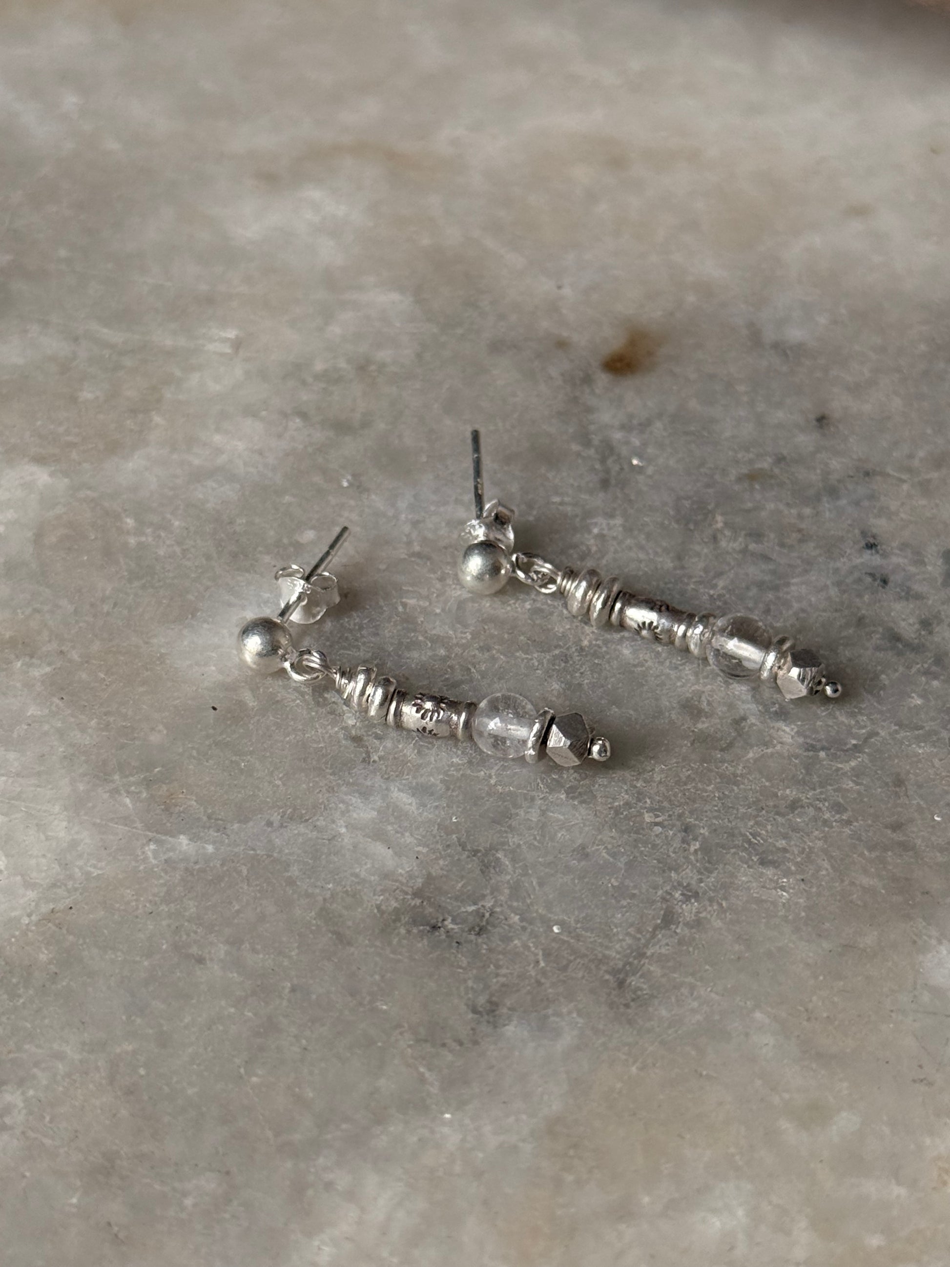 925 Sterling Silver Sun Engraved Molten Beads Studs